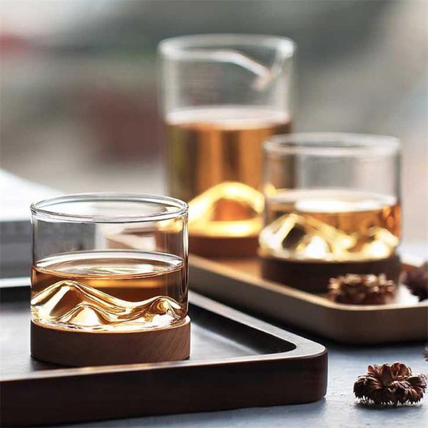 mountain whiskey glass with wooden base creative beer wine water tea cup glasses set bar drinkware accessories
mountain whiskey glass with wooden base creative beer wine water tea cup glasses set bar drinkware accessories