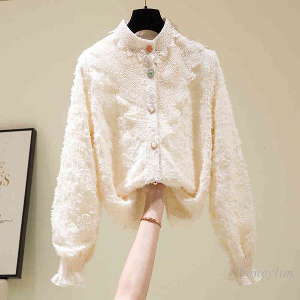 blouses shirt female autumn and winter long sleeve fleece thickened warm lace blouse lady all-match basic, White 
blouses shirt female autumn and winter long sleeve fleece thickened warm lace blouse lady all-match basic, White