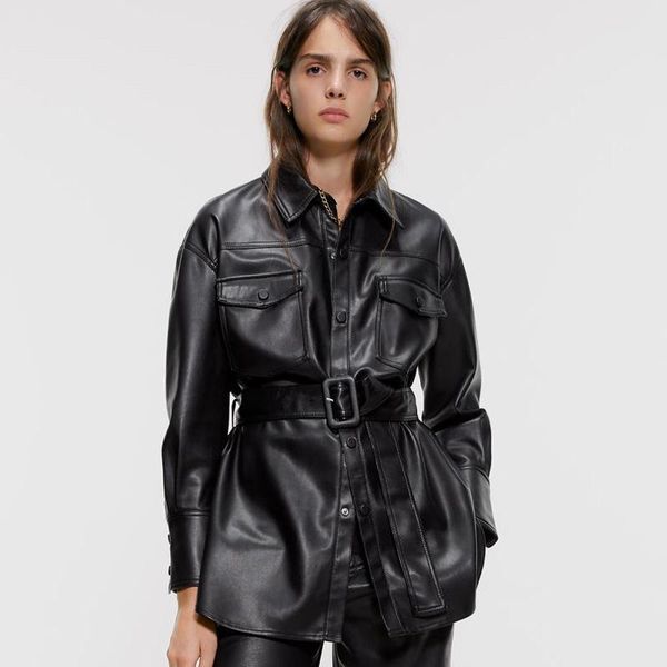 women's leather & faux coats women fashion slim pu jackets elegant tie belt waist pockets buttons female ladies, Black
women's leather & faux coats women fashion slim pu jackets elegant tie belt waist pockets buttons female ladies, Black