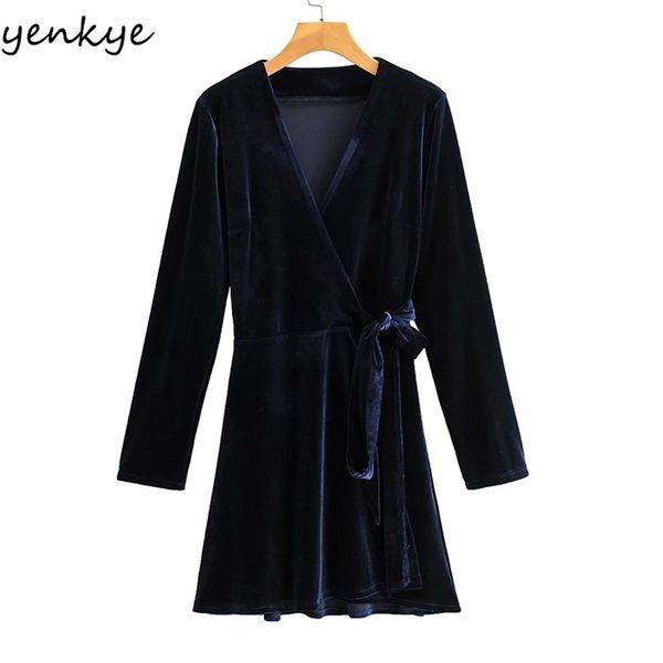 vintage solid color velvet dress women cross v neck long sleeve casual wrap a-line winter mini vestido 210514, Black;gray
vintage solid color velvet dress women cross v neck long sleeve casual wrap a-line winter mini vestido 210514, Black;gray