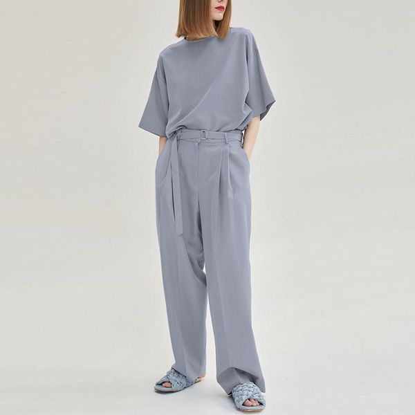 women's two piece pants gray summer women set casual blue shirt short sleeve loose wide leg suit ladies trousers sets outfits, White
women's two piece pants gray summer women set casual blue shirt short sleeve loose wide leg suit ladies trousers sets outfits, White