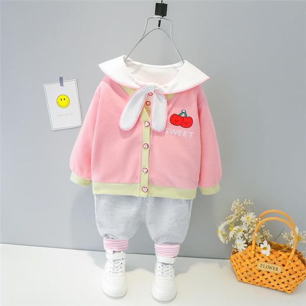 girls clothing sets 2021 spring baby coats t shirt pants children kids clothes toddler infant casual, White