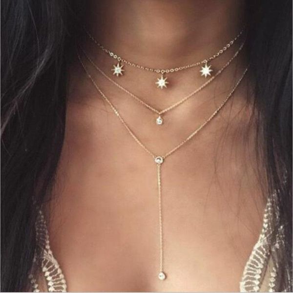 chokers trendy multi layer rhinestone eight pointed star pendant necklaces for women gold color geometric chain choker necklace jewelry, Golden;silver
chokers trendy multi layer rhinestone eight pointed star pendant necklaces for women gold color geometric chain choker necklace jewelry, Golden;silver