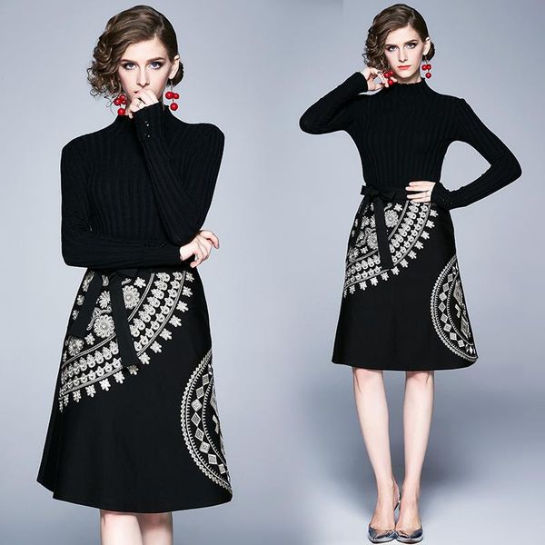 casual dresses spring fall winter knitted embroideried patchwork crew round neck long sleeve empire waist women ladies party a-line midi dre, Black;gray
casual dresses spring fall winter knitted embroideried patchwork crew round neck long sleeve empire waist women ladies party a-line midi dre, Black;gray