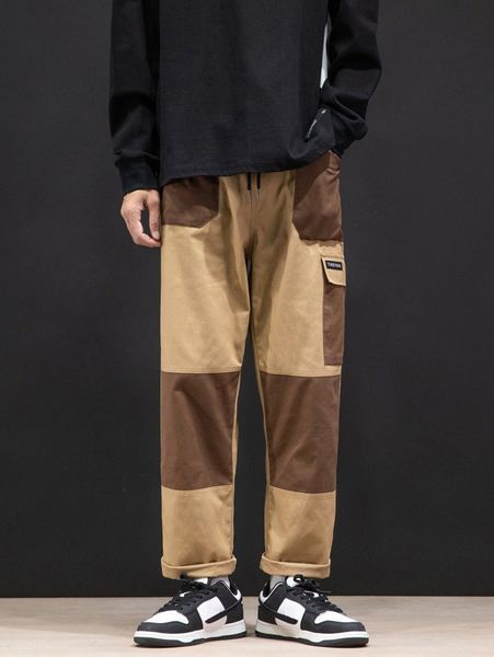 men color block cargo pants o0kk#, Black 
men color block cargo pants o0kk#, Black