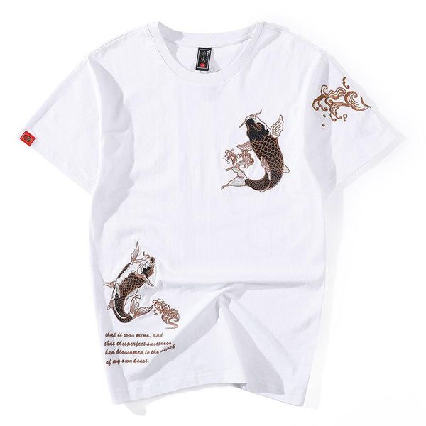 men's t-shirts fat big size summer short sleeve t-shirt round neck casual chinese embroidery carp cotton loose all-match men, White;black
men's t-shirts fat big size summer short sleeve t-shirt round neck casual chinese embroidery carp cotton loose all-match men, White;black