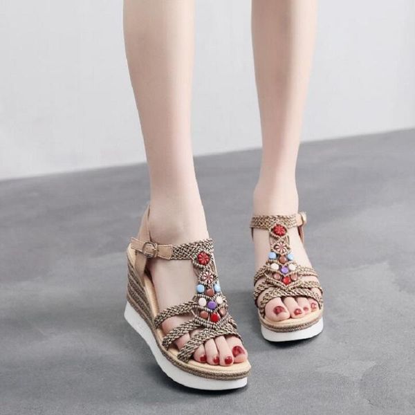 summer national style retro wedge heels string bead buckle hollow peep toe platform women gladiator sandals 20210620, Black
summer national style retro wedge heels string bead buckle hollow peep toe platform women gladiator sandals 20210620, Black