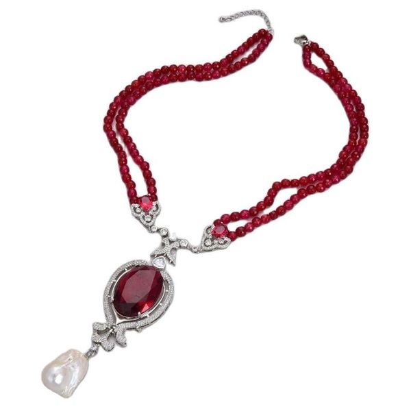 pendant necklaces jk 19" 2strands red agates necklace keshi pearl cz, Silver 
pendant necklaces jk 19" 2strands red agates necklace keshi pearl cz, Silver