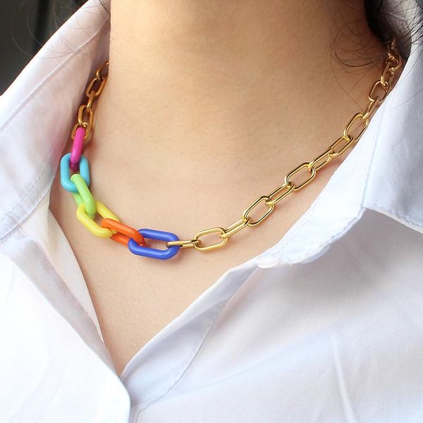 chains hiphop fashion gold 45cm necklace colorful rainbow acrylic link custom length long jewelry for women punk, Silver
chains hiphop fashion gold 45cm necklace colorful rainbow acrylic link custom length long jewelry for women punk, Silver