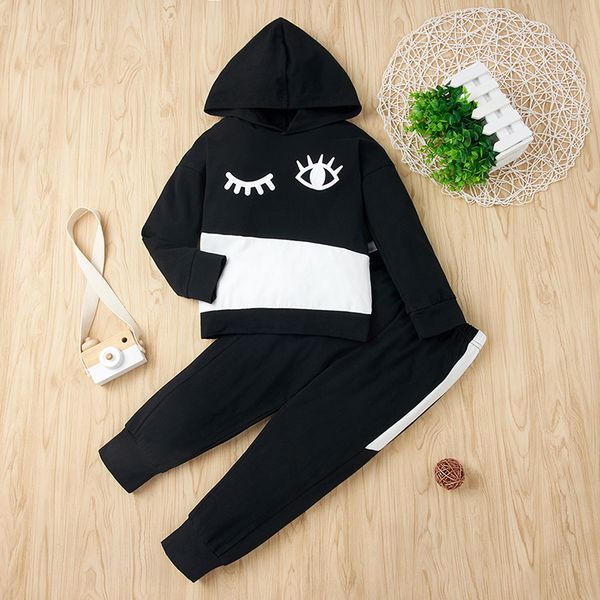 Black and white stitching long sleeve suit cartoon eye Print Long Sleeve hood two piece casual fashion suit
Black and white stitching long sleeve suit cartoon eye Print Long Sleeve hood two piece casual fashion suit