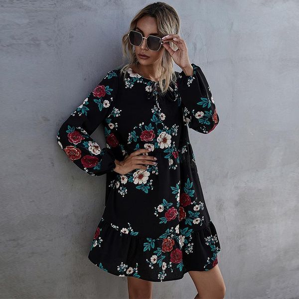casual dresses print ruffle a line mini dress women loose long sleeve neckline cross straps spring summer fashion floral, Black;gray
casual dresses print ruffle a line mini dress women loose long sleeve neckline cross straps spring summer fashion floral, Black;gray