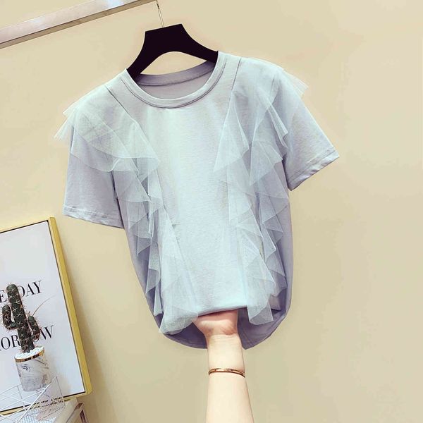 t shirt mesh stitching ruffled short sleeve cotton crew-neck summer loose t-shirt ladies t shirt for women, White
t shirt mesh stitching ruffled short sleeve cotton crew-neck summer loose t-shirt ladies t shirt for women, White