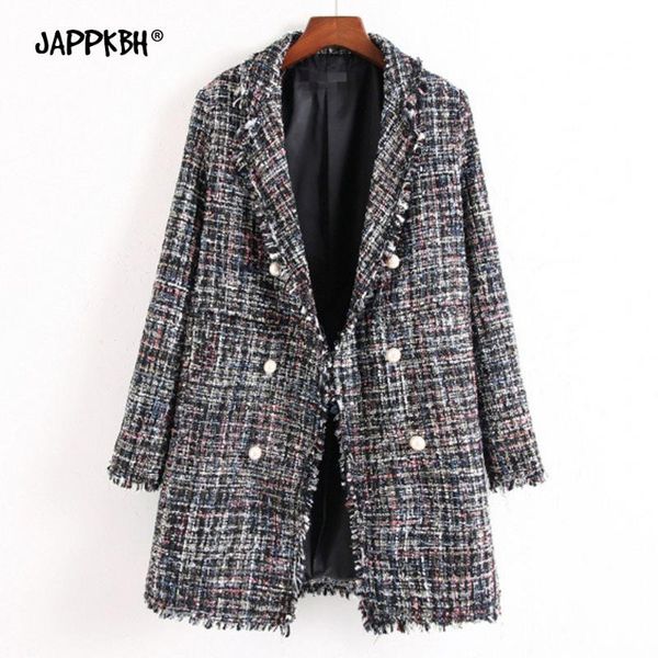 women's wool & blends vintage tassel long blazer jacket 2021 autumn oversized tweed soft woolen office casual double breasted chic suit, Black
women's wool & blends vintage tassel long blazer jacket 2021 autumn oversized tweed soft woolen office casual double breasted chic suit, Black