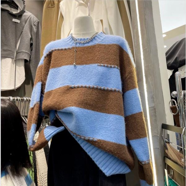 women's sweaters fashion pullover loose round collar protective sweater 2021 autumn and winter temperament striped wild knitting jacket, White;black
women's sweaters fashion pullover loose round collar protective sweater 2021 autumn and winter temperament striped wild knitting jacket, White;black