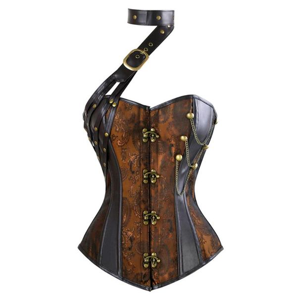 bustiers & corsets women's punk steampunk faux leather jacquard splicing steel boned lace up buckle halter overbust corset waist cinche, Black;white
bustiers & corsets women's punk steampunk faux leather jacquard splicing steel boned lace up buckle halter overbust corset waist cinche, Black;white