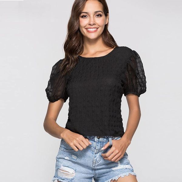 women's t-shirt hollow out woman tshirts fashion casual loose spliced solid shirts for women o neck short puff sleeve spring, White
women's t-shirt hollow out woman tshirts fashion casual loose spliced solid shirts for women o neck short puff sleeve spring, White