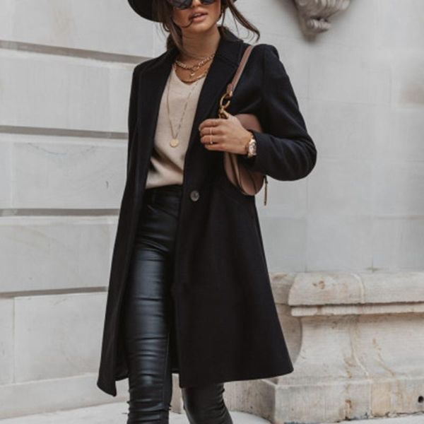 women's wool & blends wepbel long button woolen coat outerwear women autumn and winter trench coats solid lapel casual jackets outwear, Black
women's wool & blends wepbel long button woolen coat outerwear women autumn and winter trench coats solid lapel casual jackets outwear, Black