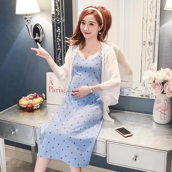 6035# spring summer polka dot dress + sunscreen shawl two piece set maternity loose pregnant women mom dresses, White
6035# spring summer polka dot dress + sunscreen shawl two piece set maternity loose pregnant women mom dresses, White
