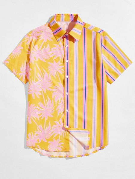men striped & tropical print shirt m5d8#, White;black
men striped & tropical print shirt m5d8#, White;black
