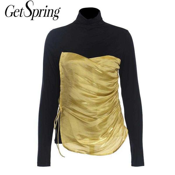 getspring women t shirt patchwork overlap tshirt color matching long sleeve turtleneck s autumn winter 210601, White 
getspring women t shirt patchwork overlap tshirt color matching long sleeve turtleneck s autumn winter 210601, White
