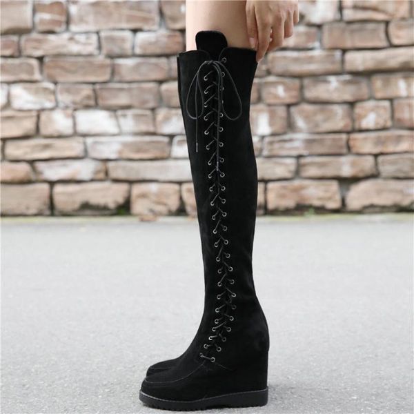boots creepers women genuine leather high heel over the knee female lace up wedges platform winter thigh pumps shoes, Black
boots creepers women genuine leather high heel over the knee female lace up wedges platform winter thigh pumps shoes, Black