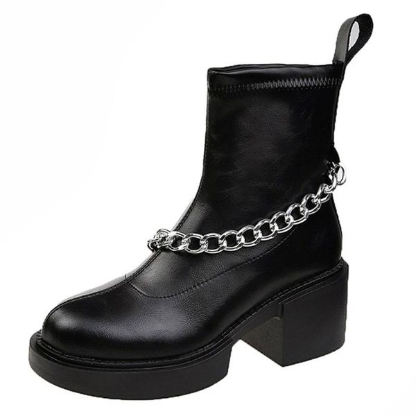 boots punk chain square heels ankle for women 2021 pu leather chunky platform woman round toe slipon botas mujer, Black
boots punk chain square heels ankle for women 2021 pu leather chunky platform woman round toe slipon botas mujer, Black