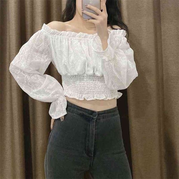 casual woman white ruffles short blouse spring fashion ladies stretchy shirts girls korean style 210515
casual woman white ruffles short blouse spring fashion ladies stretchy shirts girls korean style 210515