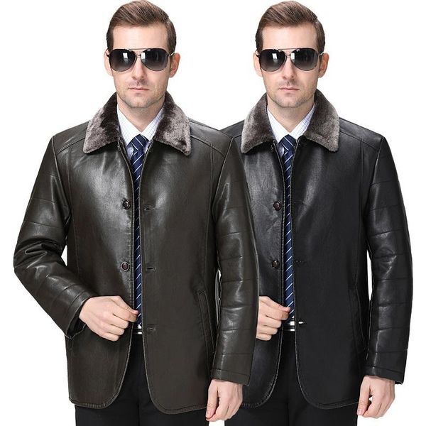 men's leather & faux all in one sheep jacket autumn and winter 2021 business leisure lapel coat, Black
men's leather & faux all in one sheep jacket autumn and winter 2021 business leisure lapel coat, Black