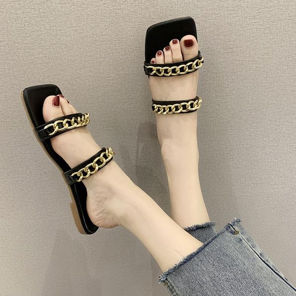 slippers 2021 slipper for women wearing fashion square head chain korean edition versatile flat shoes summer, Black
slippers 2021 slipper for women wearing fashion square head chain korean edition versatile flat shoes summer, Black