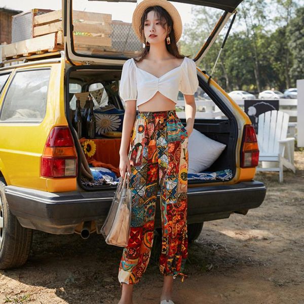 women's pants & capris lanmrem 2021 loose big size beach printed bohemian wide leg for famale vintage spring summer yj370, Black;white
women's pants & capris lanmrem 2021 loose big size beach printed bohemian wide leg for famale vintage spring summer yj370, Black;white