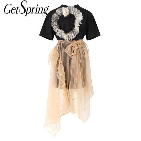 getspring women sets t shirt skirt ruffle short sleeve loose long irregular high waist mesh 2piece 210601, White
getspring women sets t shirt skirt ruffle short sleeve loose long irregular high waist mesh 2piece 210601, White