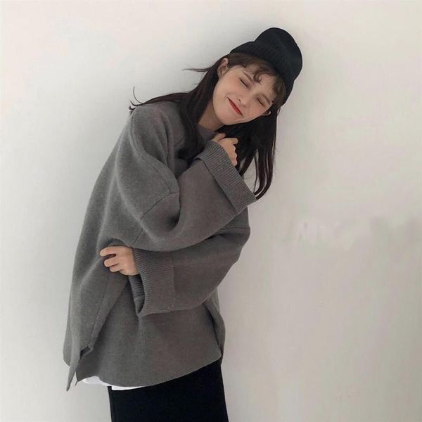 women's sweaters 2021 korean slit simply loose women sweater lazy style easy to match slim female, White;black
women's sweaters 2021 korean slit simply loose women sweater lazy style easy to match slim female, White;black
