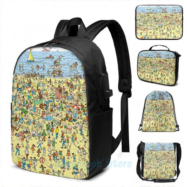 backpack funny graphic print wheres waldo on the beach usb charge men school bags women bag travel laptop
backpack funny graphic print wheres waldo on the beach usb charge men school bags women bag travel laptop