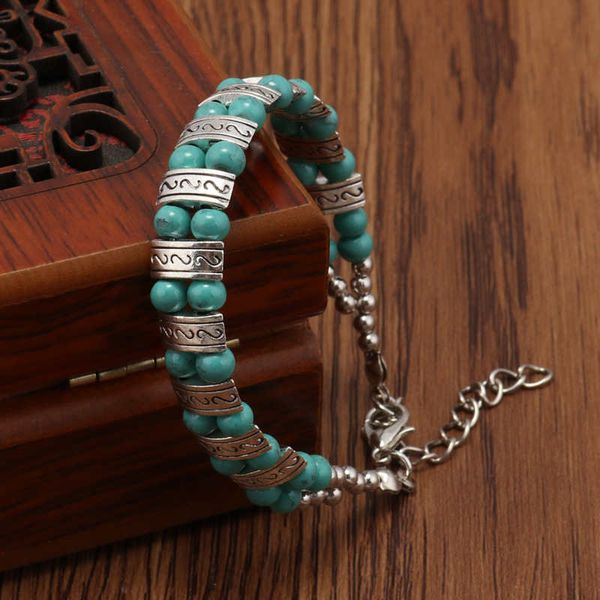 women's double row beaded tibetan silver turquoise link chain bracelets gstqb009 fashion gift national style women men's diy brace, Black
women's double row beaded tibetan silver turquoise link chain bracelets gstqb009 fashion gift national style women men's diy brace, Black