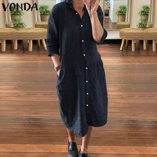 summer shirt dress sundress 3/4 sleeve turn-down collar buttons dresses 2021 vonda beach bohemian party vestidos plus size robe casual, Black;gray
summer shirt dress sundress 3/4 sleeve turn-down collar buttons dresses 2021 vonda beach bohemian party vestidos plus size robe casual, Black;gray