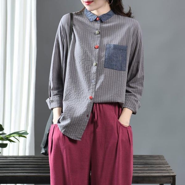 t shirts spring arts style women turn-down collar long sleeve shirts vintage striped cotton linen casual blouses femme m244 ptiv, White
t shirts spring arts style women turn-down collar long sleeve shirts vintage striped cotton linen casual blouses femme m244 ptiv, White