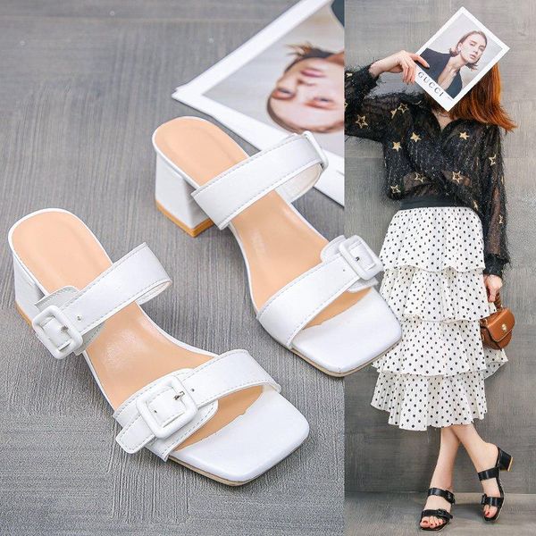 slippers summer mid-heel pin buckle women's 2021 square root high-heeled sandals fashion casual large size shoes 45, Black
slippers summer mid-heel pin buckle women's 2021 square root high-heeled sandals fashion casual large size shoes 45, Black
