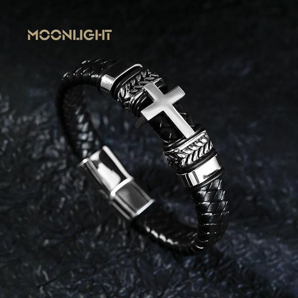 charm bracelets luxury cross design classic stainless steel men's genuine braided leather bracelet punk jewelry handsome christmas gift, Golden;silver
charm bracelets luxury cross design classic stainless steel men's genuine braided leather bracelet punk jewelry handsome christmas gift, Golden;silver