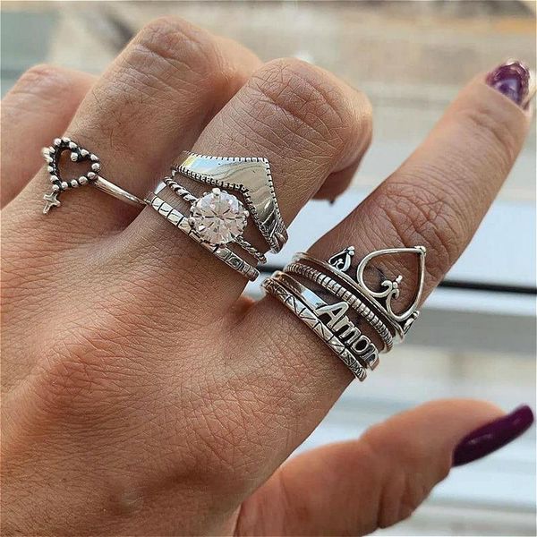 cluster rings vintage bohemian knuckle set simple letter love heart crown for women punk gothic boho jewelry anillos mujer, Golden;silver
cluster rings vintage bohemian knuckle set simple letter love heart crown for women punk gothic boho jewelry anillos mujer, Golden;silver