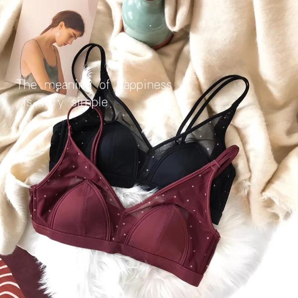 bras french retro women's bra mesh yarn wave point bralette ultra-thin wire lace underwear small chest push up, Red;black
bras french retro women's bra mesh yarn wave point bralette ultra-thin wire lace underwear small chest push up, Red;black