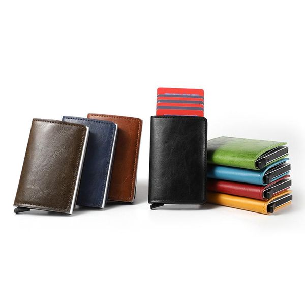 card holders 1 piece pu leather and aluminum 2021 id rfid business holder crazy horse travel wallet, Brown;gray
card holders 1 piece pu leather and aluminum 2021 id rfid business holder crazy horse travel wallet, Brown;gray