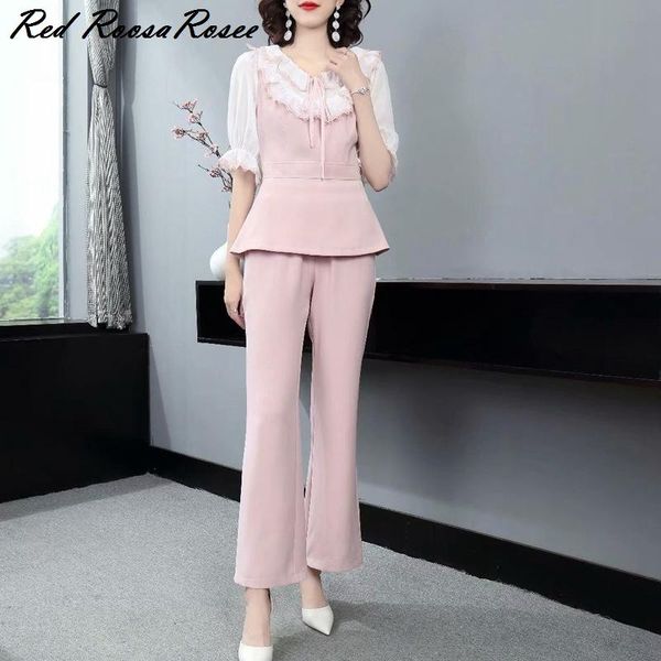 women fashion round collar flare sleeve ruffles pants suit women's two piece, White
women fashion round collar flare sleeve ruffles pants suit women's two piece, White