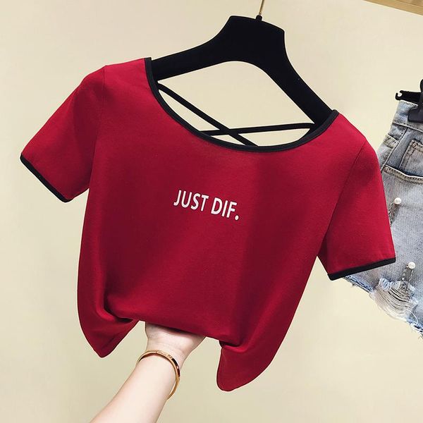 women's t-shirt slim high waist backless crop short-sleeved small summer, White
women's t-shirt slim high waist backless crop short-sleeved small summer, White
