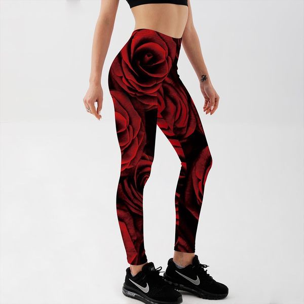 red roses printed workout womens leggings casual pants trousers plus size summer, Black
red roses printed workout womens leggings casual pants trousers plus size summer, Black