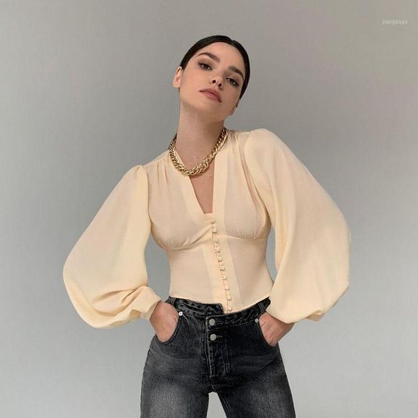 women's blouses & shirts spring elegant vintage blouse v-neck lantern long sleeve slim female 2021 single breasted draped office lady, White
women's blouses & shirts spring elegant vintage blouse v-neck lantern long sleeve slim female 2021 single breasted draped office lady, White