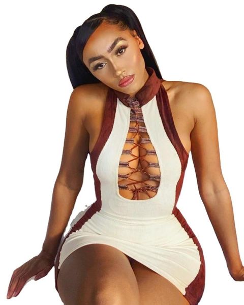 hollow out lace-up round neck sleeveless mini bodycon dress zipper contrast stitching woman casual dresses, Black;gray
hollow out lace-up round neck sleeveless mini bodycon dress zipper contrast stitching woman casual dresses, Black;gray