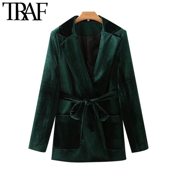 women fashion with belt velvet blazer coat vintage long sleeve pockets female outerwear chic veste femme 210507, White;black
women fashion with belt velvet blazer coat vintage long sleeve pockets female outerwear chic veste femme 210507, White;black