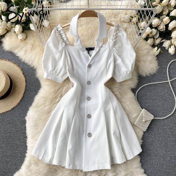 party dresses syiwidii white for women summer 2021 korean fashion puff sleeve notched halter button up a line mini dress black, White;black 
party dresses syiwidii white for women summer 2021 korean fashion puff sleeve notched halter button up a line mini dress black, White;black