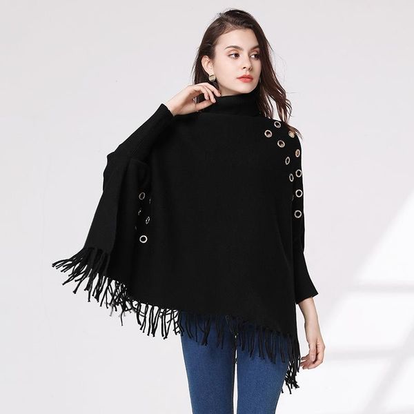 women's sweaters 2021 winter thick knitted sweater women knitting tassel cloak turtleneck cape pullover black warm pullovers mujer, White;black
women's sweaters 2021 winter thick knitted sweater women knitting tassel cloak turtleneck cape pullover black warm pullovers mujer, White;black