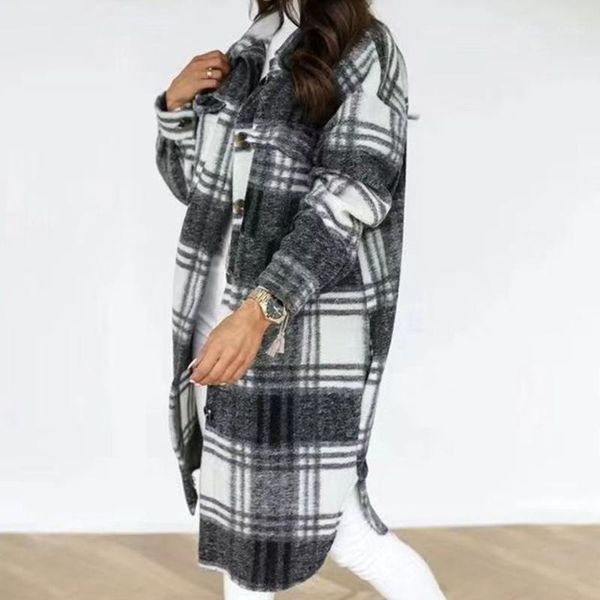 women's wool & blends 2021 western style autumn winter long sleeve buttons lapel lattice overcoat women fashion casual loose woolen coa, Black
women's wool & blends 2021 western style autumn winter long sleeve buttons lapel lattice overcoat women fashion casual loose woolen coa, Black